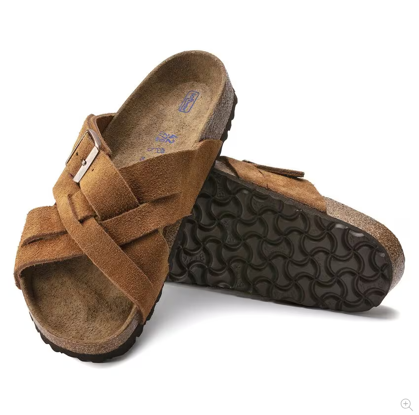 APL Sandali Birkenstock Lugano morbidi plantare pelle scamosciata visone EU 44 regolari larghi