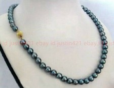 Pretty Fashion 8mm Black South Sea Shell Pearl Round Beads Necklace 18"