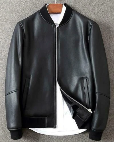 Mens black lambskin leather bomber best sale jacket