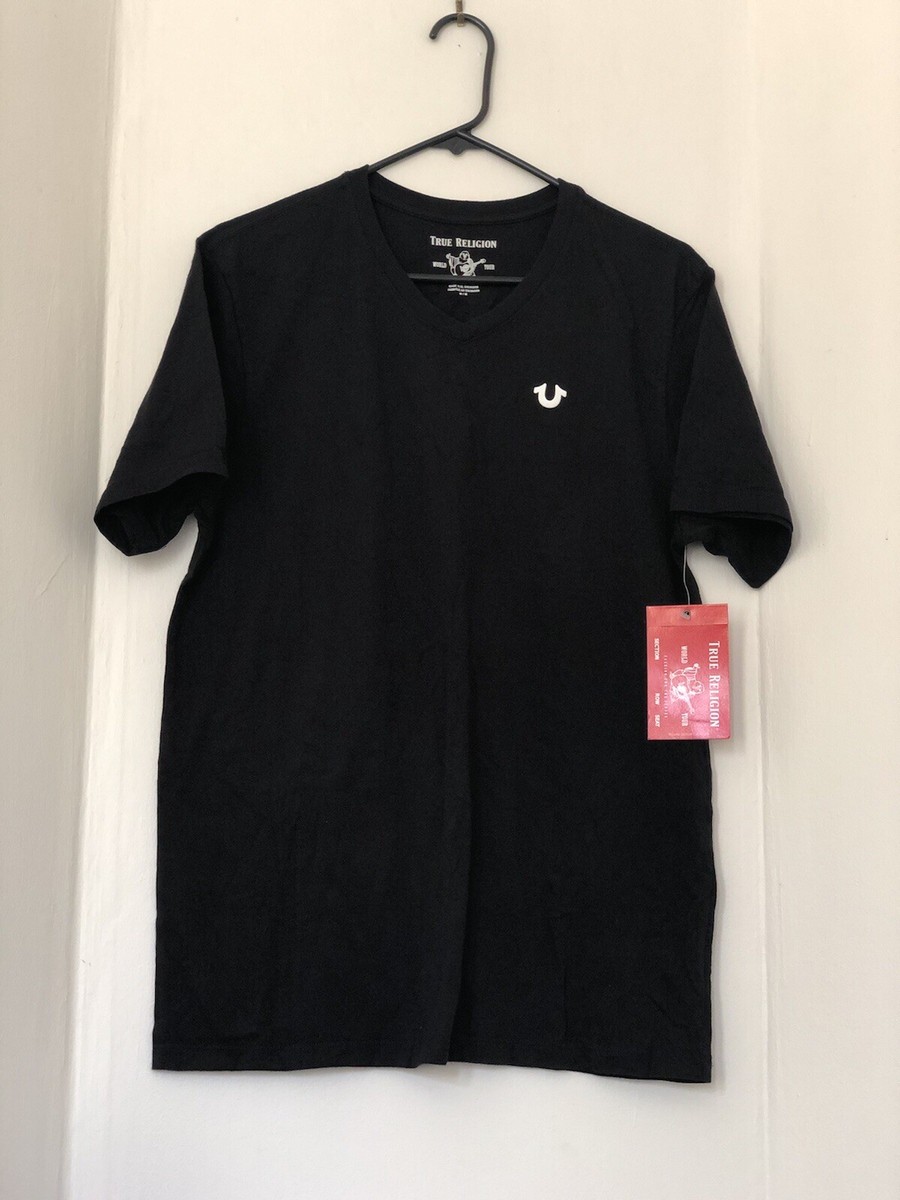 関税込み♪【TRUE RELIGION】HORSESHOE★ ロゴ柄シャツ New Authentic TRUE RELIGION Mens Black Horseshoe Logo V Neck