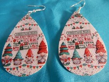 Christmas Earring with Christmas Gnome. 2ins Long, 1.5ins Wide.