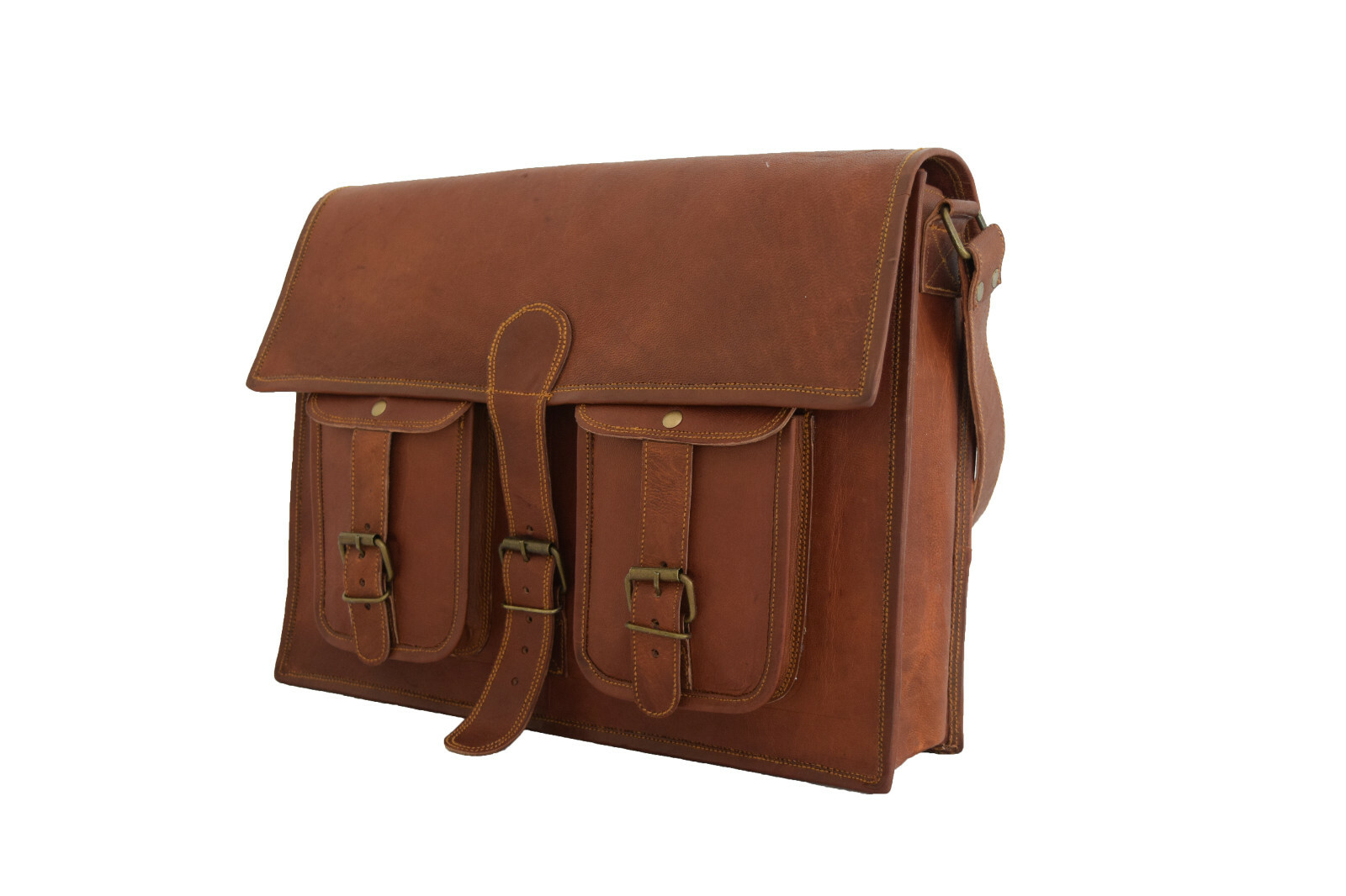 15 In Messenger Bag Office School Laptop Satchel Real Leather Shoulder Bags