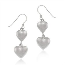 925 Silver Puffed Hearts Dangle Earrings