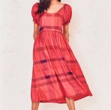 LoveShackFancy Silk Lais Midi Dress Ruby Red Plaid Size 8