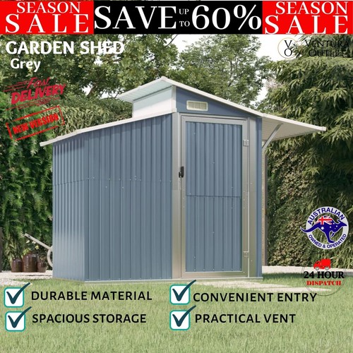 vidaXL Garden Shed Grey 270x130x208.5 cm Galvanised Steel Outdoor Tool