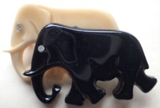 Vintage Elephant Brooch - Black & White Elephant with pretty stone? eyes
