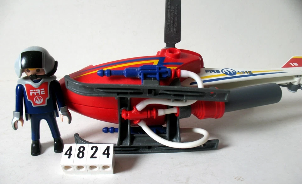 Playmobil Réf 4824 - Hélicoptère sauvetage feu pompiers avec pilote - Photo 3/4