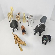 African Safari Animal Plastic Toys Elephant Giraffe Lion Tiger Zebra Lot of 10