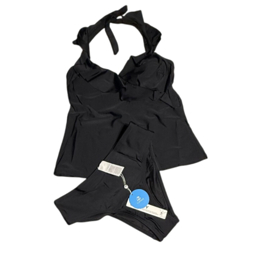 CUPSHE Black Tankini Swimsuit Ruffled Halter Two Piece Bathing Suit XS