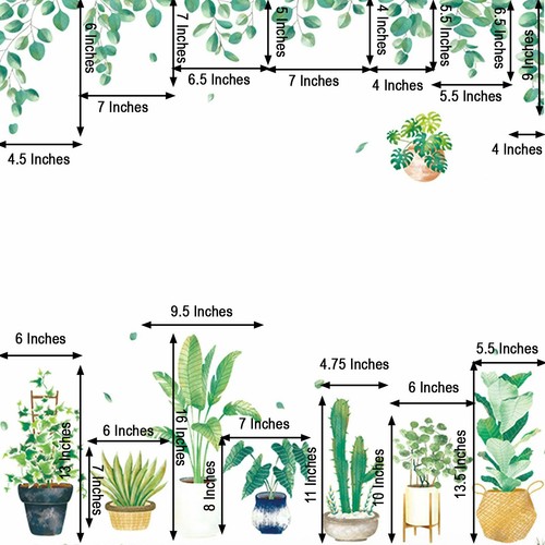 Green Potted Plants WALL STICKER Hanging Leaves Removable PVC Living Room Home - Picture 2 of 5