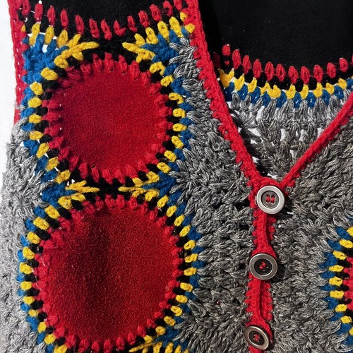 Vintage 80s Handmade Harpees Crochet Vest With 100% Calf Leather Large EUC Rare - Picture 5 of 12