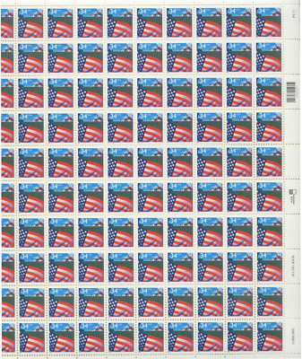 3469 Flag over Farm 34 cents Complete Sheet of 100 Mint Never