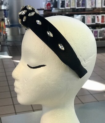 NWOT Black Jeweled Velvet Knot Headband | eBay display picture 2
