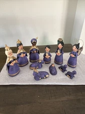 Mexican Tonala Nativity Set Scene ~ 11 Piece ~ Hand Painted Pottery Folk Art