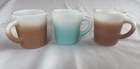 Vintage Set Of 3 Hazel Atlas Milk Glass Ombre Turquoise & Brown Mugs