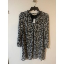 Loft Womens Black White Floral V-Neck Shift Dress Sleeveless Casual Mini Size S