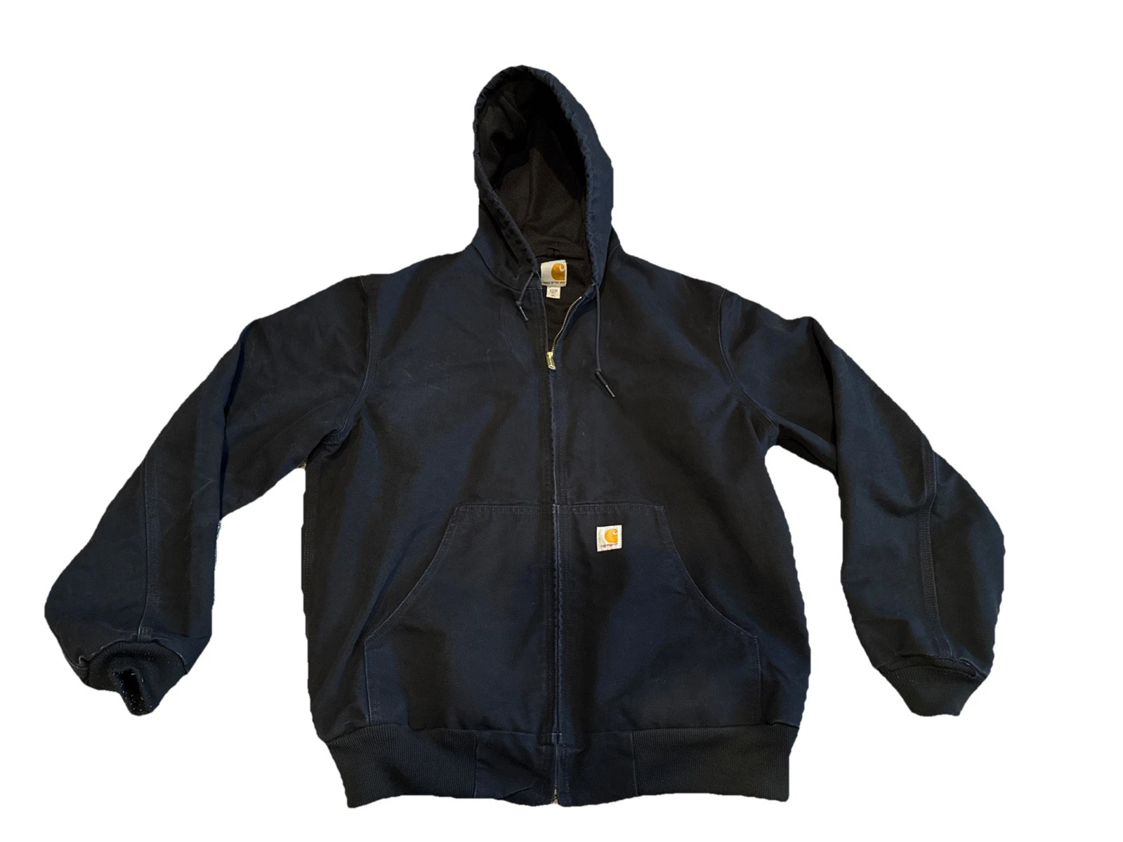 Carhartt J131 Black Duck Thermal Lined Hooded Zip Jacket Coat USA Made L Tall
Opens in a new window