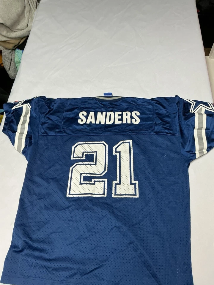 冠军达拉斯牛仔 Deion Sanders #21 蓝色球衣复古青少年 XL 18-20 — 第 4/4 张图片