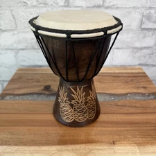 DJEMBE DRUM BONGO 8" Hand Carved AFRICAN ABORIGINAL WOOD w/handle