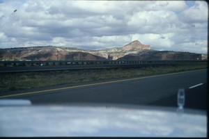 c1970's 35mm Slide, Desert Highway Mountain Range Cloudy Sky American blue