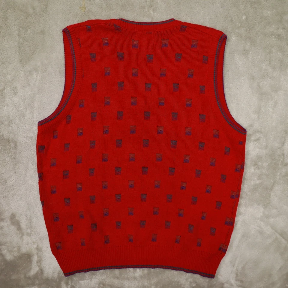 Chaleco Suéter Vintage Isla de Algodón Rojo Geo Estampado Para Hombre Talla Grande Hecho en EE. UU. Foto 3 de 4