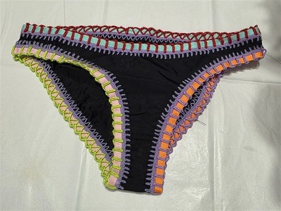 NWT Pilyq Platinum Black Crochet Trim M Scoop Bikini Swim Bottom 132785