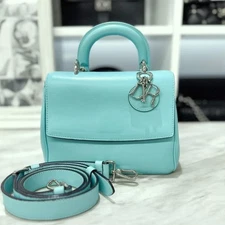 Christian Dior Bee Mini 2-Way Handbag Shoulder Bag Blue Green Metal Fittings