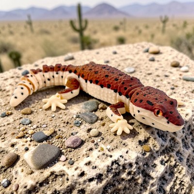 3D Printed Leopard Gecko with Realistic Glass Eyes   Volcano Morph (7.5 Inches