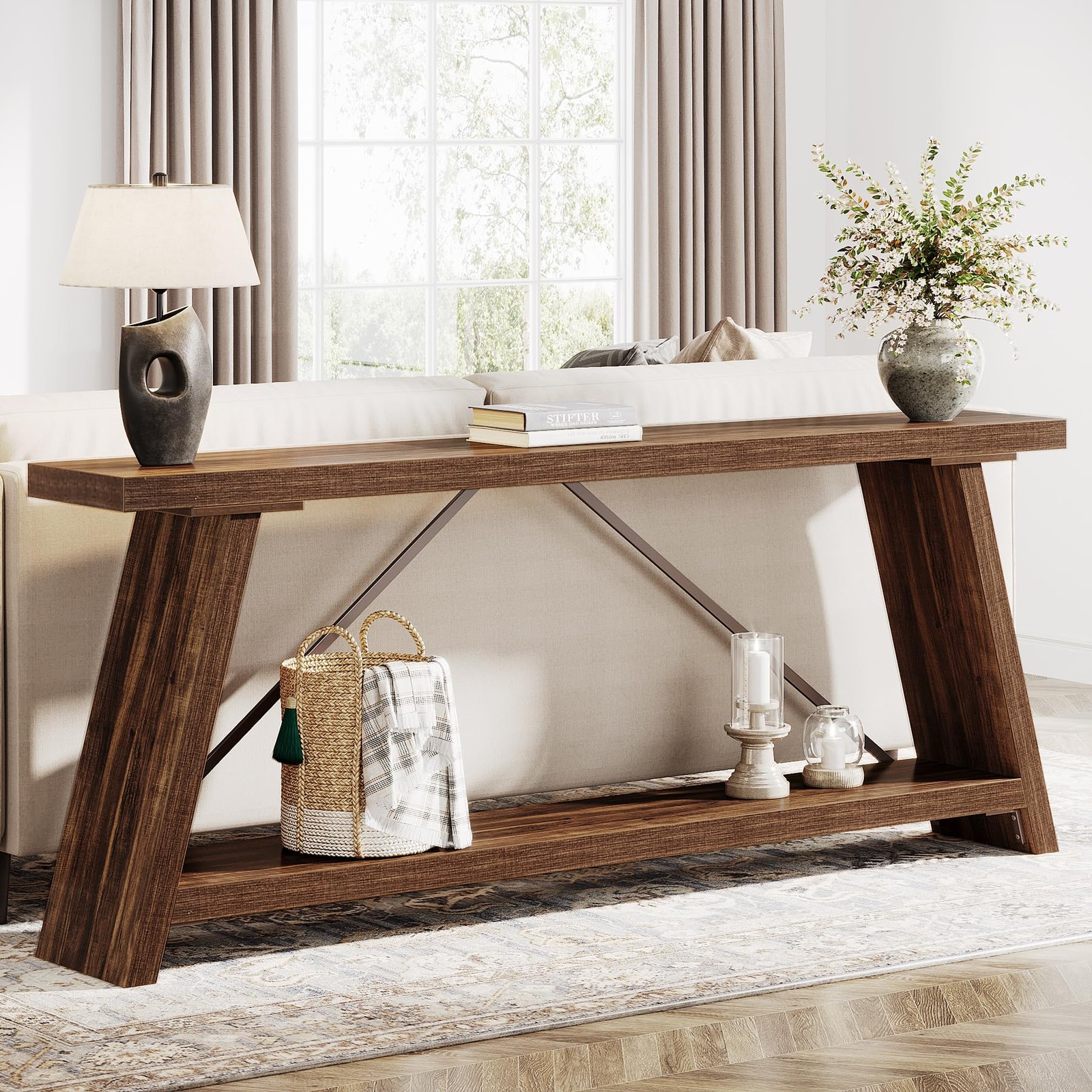 70.9 Inches Extra Long Sofa Table Behind Couch Industrial Entryway Console Table