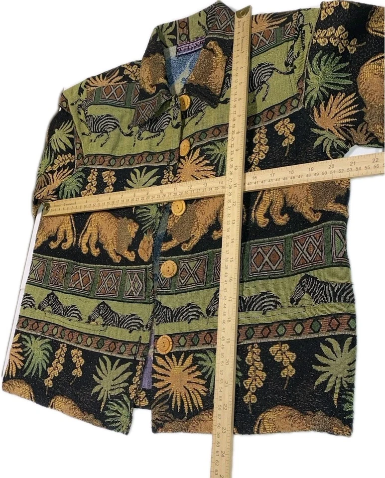 VINTAGE Natural Tapestry Jacket Women Size Medium Zoo Safari Animals 90s Tiger - Image 4 of 4