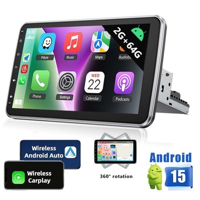 Single 1 DIN Rotatable 10.1'' Android 15 Car Stereo Touch Screen GPS Wifi Radio