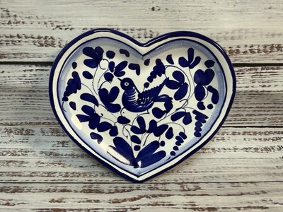Heart Shaped Sambuco Made in Italy Deruta Ceramic Pottery Blue Trinket Dish