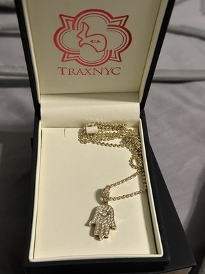 TRAXNYC 14K Gold Hamsa Diamant Anhänger Set, natürlicher SI-VS2 Diamant 0,65 ct