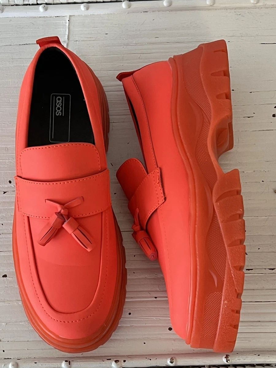  Chunky Loafer Orange Highlighter Neon Club Grunge Men’s Size 8 Halloween Shiny Orange Tuxedo Shoes main image 4