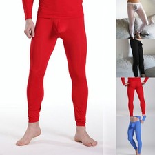 Mens Ice Silk Sheer Leggings Fitness Tight Long Johns Pants Stretch Underpants