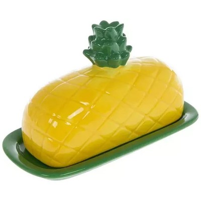 New Ceramic Tropical Style Pineapple Shape Butter Dish New
