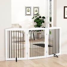 Freestanding Pet Gate for Dogs, Foldable Wooden Dog Gate for House Indoor, Ta...