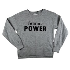 Bershka Sweatshirt Girls XS Gray Femme Power Graphic Pullover Crewneck