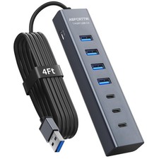 4FT 7-Port USB Hub 3.0 for Desktop, Aluminium USB Extender Hub
