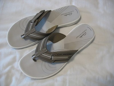 New Clarks Sandals Flip Flops Sz 11 Brown Pewter Brinkley Cloudsteppers Womens
