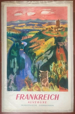 Affiche Tourisme AUVERGNE Train SNCF Chemins de Fer AUJAME Montagne 62x100cm '59 - Photo 1/4