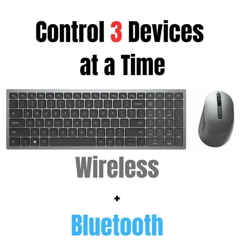 Dell Multi-Device Wireless + Bluetooth Keyboard and Mouse Combo KM7120W-GY-US