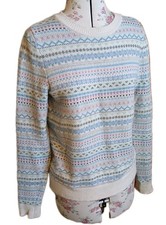 Boden Jumper Size S White Blue Fair Isle Pullover Scandi Nordic Wool Content