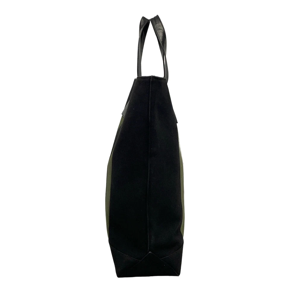 Autêntica bolsa tote SAINT LAURENT PARIS 415718 preta cáqui branca lona couro - Imagem 2 de 4
