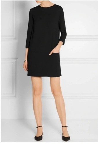 The Row Marina Black Mini Dress Shift Mod Flowy Pockets Crepe Size 12 $1150