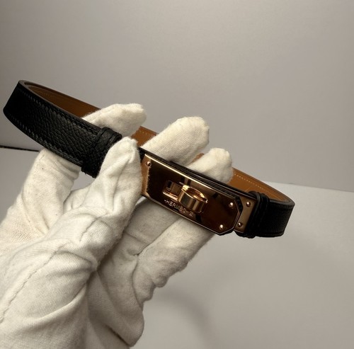Hermes Kelly Belt Adjustable Size Black Color - Gold Hardware