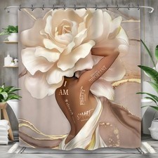 African American Flower Bathroom Shower Curtain 60W by 71H Inch Black Girl Wo...