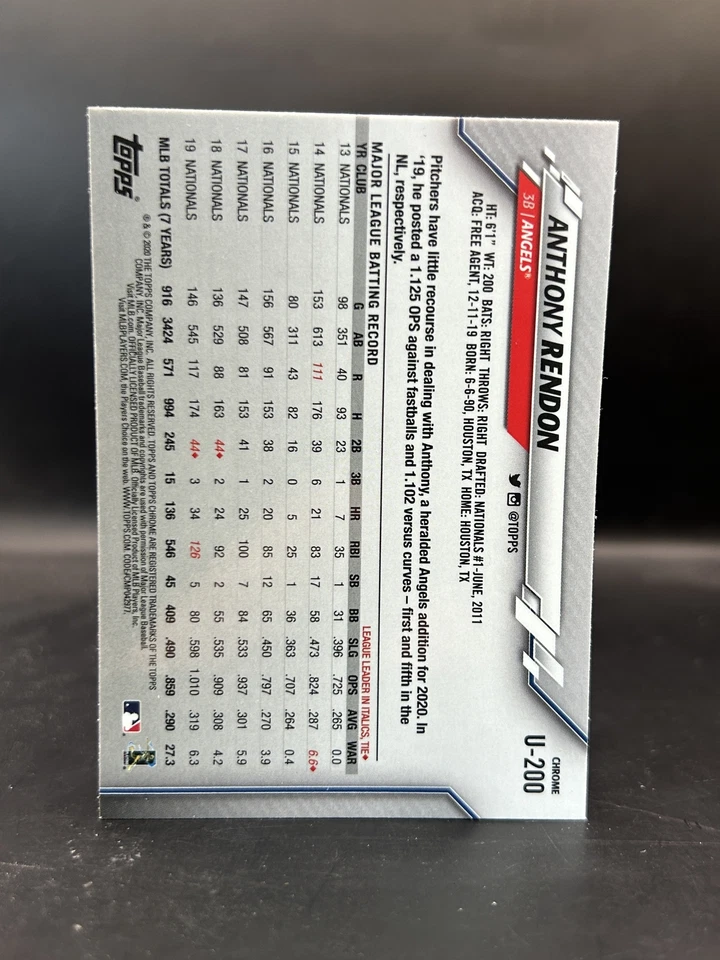 2020 Topps Chrome Update Sapphire Edition #U-200 Anthony Rendon - Image 2 of 2