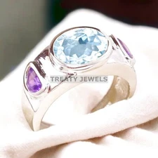 Aquamarine Oval Cut Gemstone With 925 Sterling Silver Ring For Men's #A172