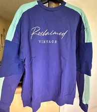 Reclaimed Vintage Inspired Color Block Sweatshirt in Blue -Size S